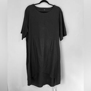 Linen | Cotton Blend Black Sheath Dress